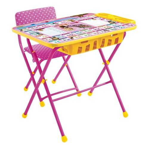 Комплект мебели Nika kids Азбука: Маша и Медведь стол 60х45 см с пеналом и стул розовый в Лером